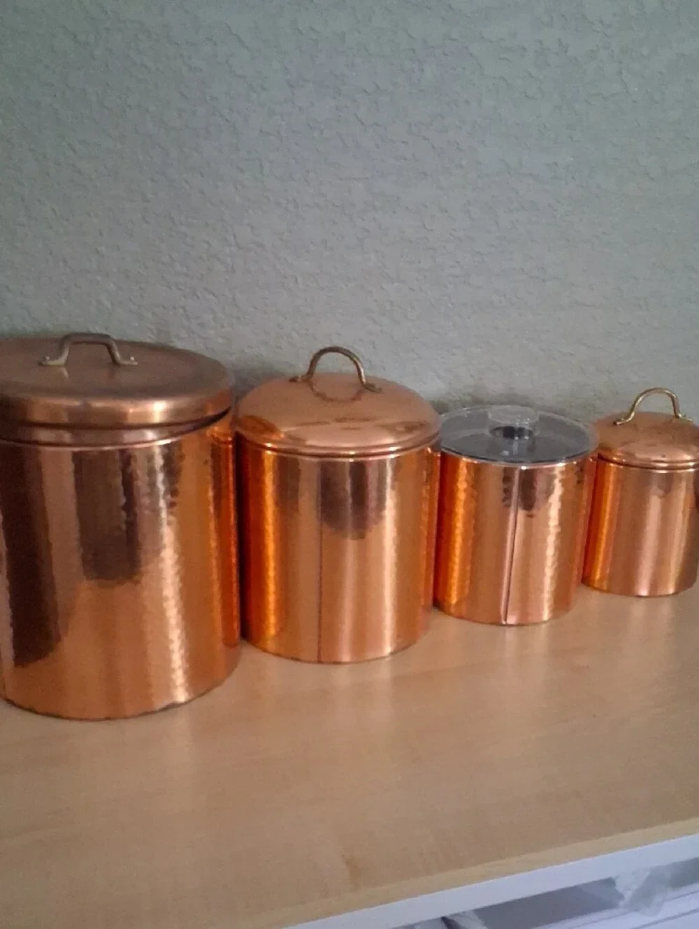 Vintage Copper Kitchen Canister Set - Coffee, Sugar, Flour, Tea For Decor Use.